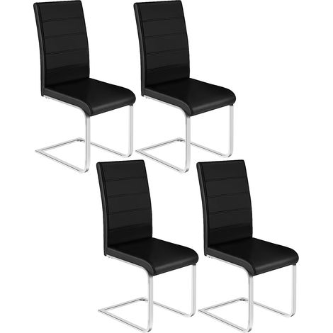 Lot de 4 Chaises Salle à Manger WOLTU, Chaise Cantilever en Similicuir, Doux et confortable, Noir (1/5)