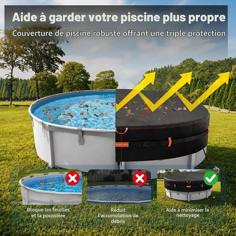 500D Round Pool Cover, Fabric Cover for Above Ground Pools, with Tie Ropes and Nails, Wind, Tear Resistant, Water and UV Resistant, 366cm