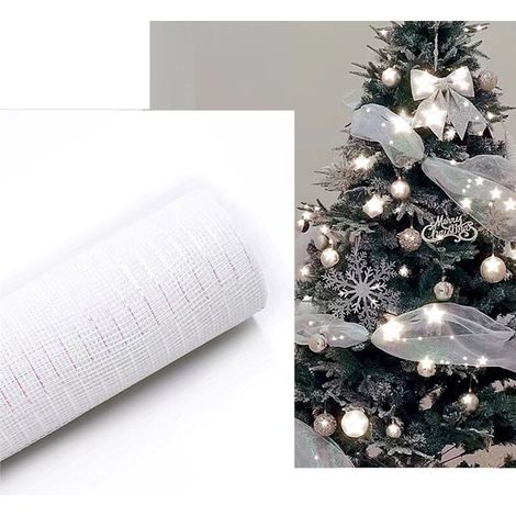 Decorazione per albero di Natale, 1 pezzo, nastro natalizio per albero di Natale, ghirlanda, fiocco, corona di Pasqua, 26 cm x 9 m, bianco + colore brillante