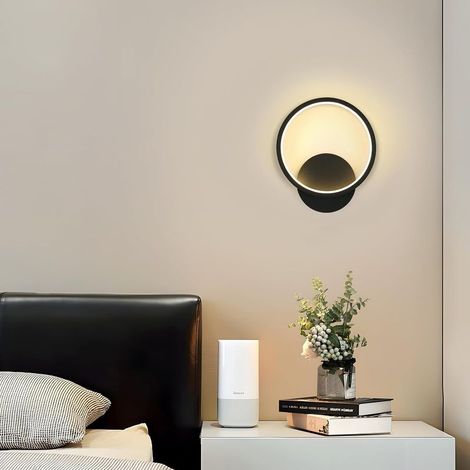 Toolight Applique Murale Intérieure, 12W 1350LM Luminaire Mural Moderne, Ronde Lampe Murale 3000K Lumière Blanche Chaude pour Chambre Salon Salle de Bain Couloir Escalier, Noir, Ø20cm (1/5)