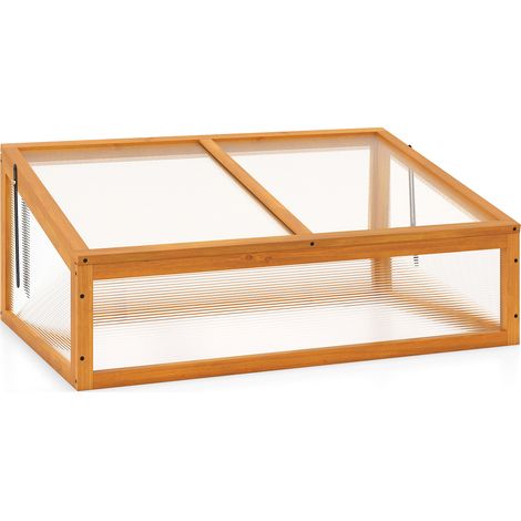 Serre potagère orange en bois de sapin avec bac surélevé et toit transparent ouvrant pour jardin terrasse et balcon (1/5)
