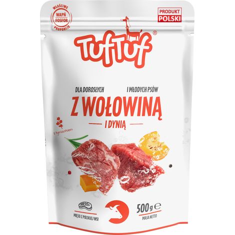 Cibo umido per cani TufTuf Manzo con Zucca, bustina da 500 g, carne in scatola