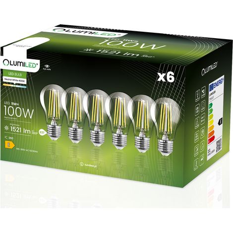 6x LED-Lampe E27 A60 11W = 100W 1521lm 4000K Neutralweiß 360° Glühfadenbeleuchtung