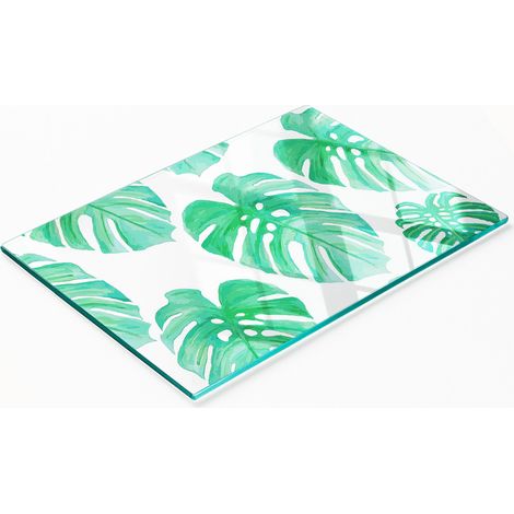 Tabla de cortar decorativa de vidrio templado Monstera para cocina, 80x52 cm (1/5)