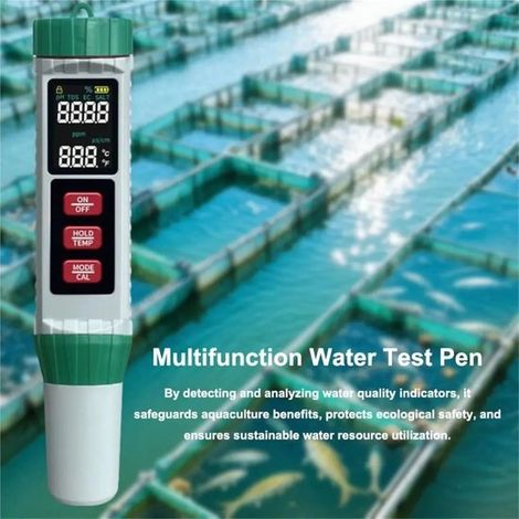 Misuratore di qualità dell'acqua multifunzionale e impermeabile con display digitale LCD e tester di pH 5 in 1 per un'analisi affidabile dell'acqua. (1/5)