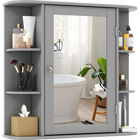 Multipurpose Mount Wall Surface Bathroom Storage Cabinet with Mirror-Gray (1/5)