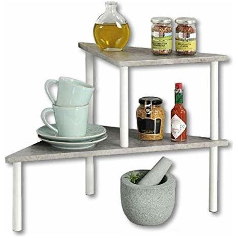 Küchenregal mit 2 Ebenen, Beton-Optik, weiß/Etagenregal/Eckregal/Regal - Kesper