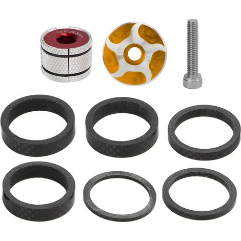 Ensemble de Spacers pour Guidon de Vélo avec Capuchon de Potence et Bouchon d'Expansion pour Fourche 28.6mm, Doré (1/5)