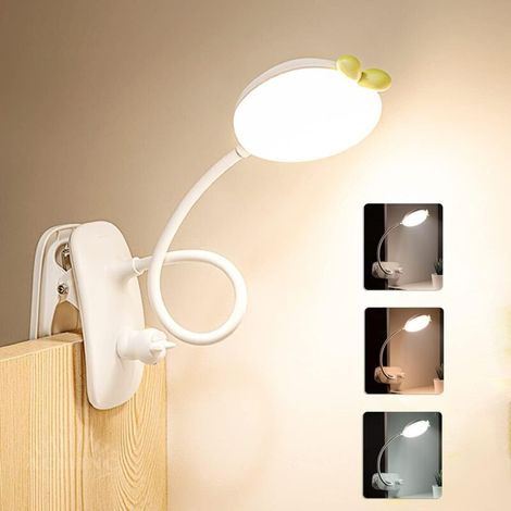 Lampe à pince pour enfants, lampe de lecture LED rechargeable à intensité variable, lampe de nuit tactile flexible à 360°, 2400 mAh, lampe de bureau USB sans fil pour lit, bureau ou table, rose (1/5)