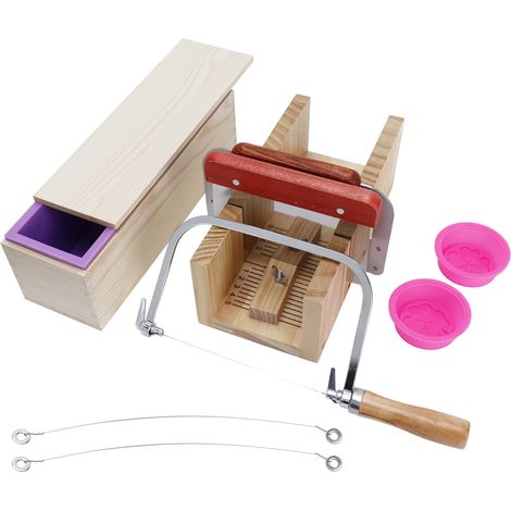 Juego de 9 moldes de silicona para jabón, de 1200 ml cada uno, que incluye un cortador de pan de madera y herramientas de corte para la elaboración de jabón. (1/5)