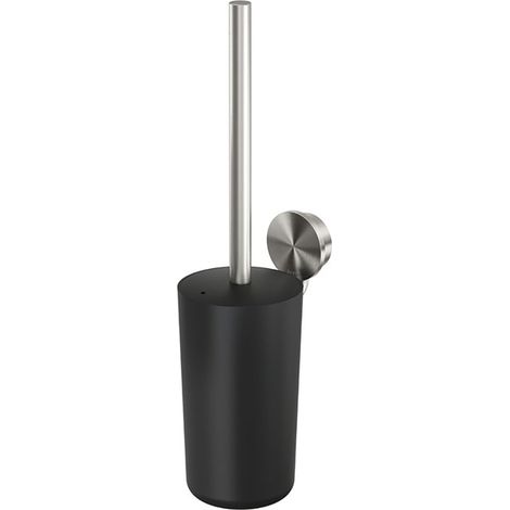 Geesa Klobürstenhalter mit Toilettenbürste Opal mit Deckel, schwarz/Edelstahl gebürstet (1/5)