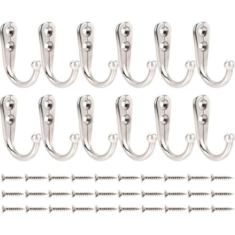 Lot de 12 crochets muraux individuels, chrome antique, petits, pour suspendre vêtements, vestes, peignoirs, serviettes, chapeaux, clés, sacs et tasses, argentés.