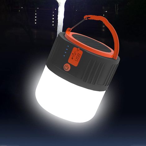 Lanterne Solaire Rechargeable, Lampe de Tente Portable, Sécurité Lumière de Secours Banque d'alimentation, 5 Modes Projecteur pour Pêche (Noir) (1/5)