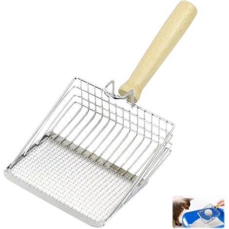 Cat litter scoop - Metal cat litter scoop - Two mesh sizes - Suitable for cats and dogs - Pet supplies - Silver - 13.528 cm (1/5)