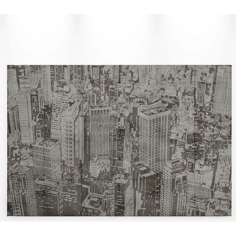 Tableau gris & noir style industriel | Tableau gratte-ciel centre ville idéal bureau | Tableau sur toile moderne pour chambre & salon 0,9 x 0,6 m (1/5)