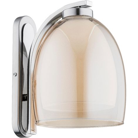 Alfa RONDA PRO Industrial Loft Wall Sconce Light, Chrome Metal Frame with Amber Glass Shade, 1x E27 Max 15W, Indoor IP20, Dimmable Ready, 27cm Modern Accent Lamp