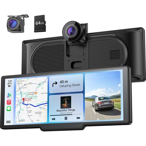 Écran Portable sans Fil Krumia 9,26 Pouces pour Voiture avec CarPlay, Android Auto, Dashcam 4K et Caméra Arrière HD (1/5)