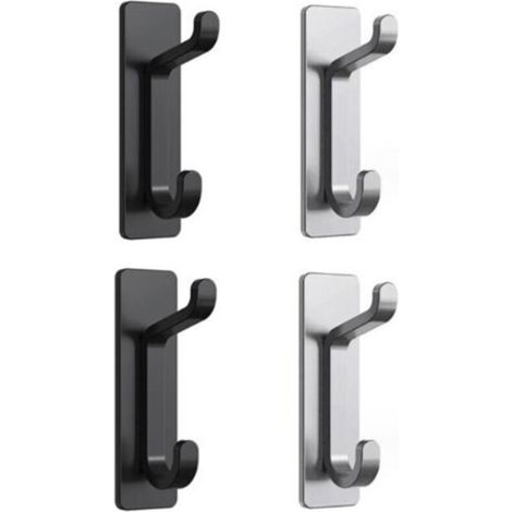 Black and Gray, 4 Pieces Adhesive Wall Hooks, Bathroom Towel Holder, Kitchen Dish Towel Hook, Adhesive Coat Hook, Drill-Free Wall Mount (1/5)