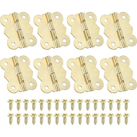 Mini Charnières pour Boîtes à Bijoux 30mm, 8 Pcs 180 Degré Mini Charnières Papillon avec 32 Vis pour Armoire, Boîte en Bois, Tiroir, Artisanat, Doré (1/5)
