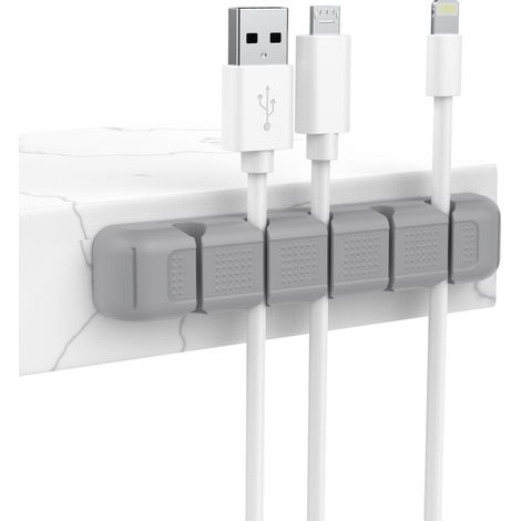 Organizador de cables de escritorio de 5 ranuras con clips grises (1 unidad), soporte para cables USB, ideal para el hogar, la oficina y el coche. (1/5)