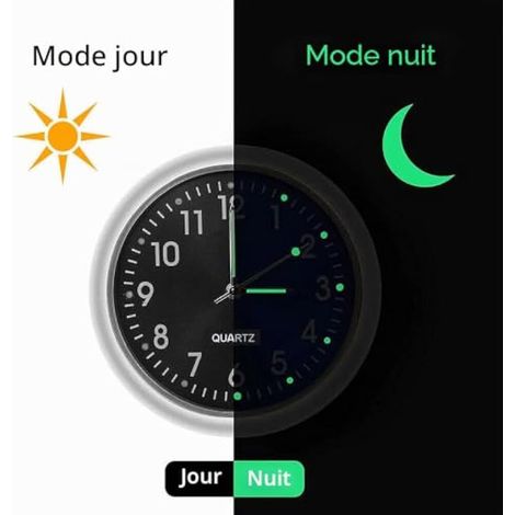 Horloge de voiture, mini horloge à quartz pour tableau de bord, lumineuse et universelle, pour voiture, maison, vélo, bateau, cadeau, portable et auto-adhésive (1/3)