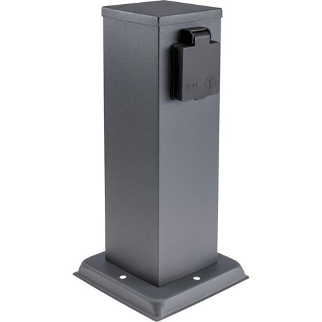 Steckdosensäule 2-fach, IP44, Anthrazit 250V/ 16A, 13x13x27cm (1/5)