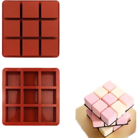 2 PCS Moule Cube, Moule Chocolat Silicone Carré, Bac à Glaçons Silicone, pour le Gâteau Muffin (Rouge Brique) (1/5)