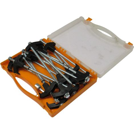 Screw In Awning Tent Pegs with Adaptor X15 - Black (Drill Top Hard Ground Heavy Duty Case)