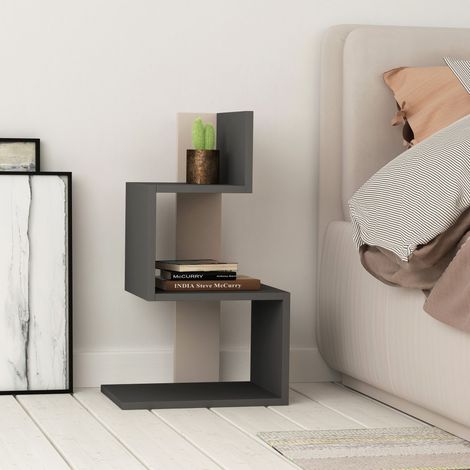 Decortie Rosie Table d'appoint moderne à 3 niveaux avec rangement Table d'appoint polyvalente Gris moka Gris anthracite 72cm