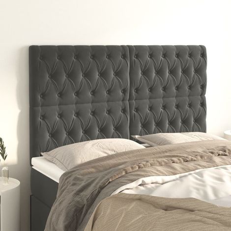 4 pcs Têtes de lit avec oreilles, Tableau décoratif de chevet élégante Gris foncé 72x7x78/888 cm Velours SDG38311 (1/5)