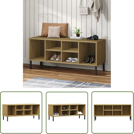 The Living Store Schuhregal OSLO mit Metallbeinen Braun 106x35x45 cm Massivholz - Holz Schrank - Schuhschrank - Massivholzmöbel - Garderobe - Wohnzimmermöbel (1/5)