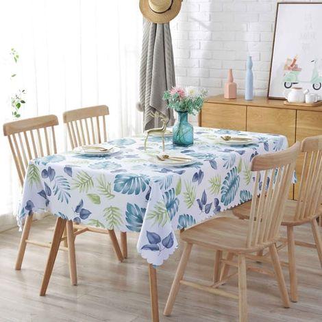 1 toile cirée rectangulaire 135 x 220 cm en PVC à motif de feuilles et de plantes, belle toile cirée imperméable (1/5)