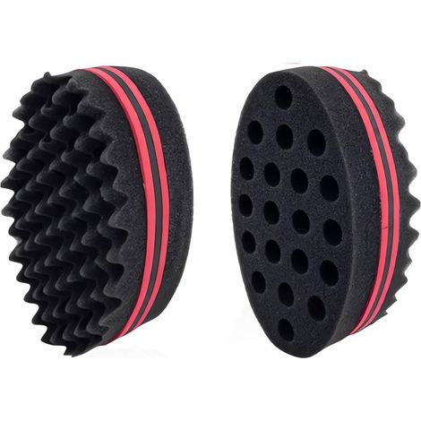 Lot de 2 éponges à cheveux torsadées, éponge magique à grands trous pour dreadlocks, boucles, boucles ondulées, double face, éponge magique pour tressage de cheveux (1/5)