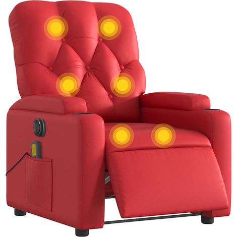 vidaXL Poltrona Massaggio Elettrica Reclinabile Rosso Similpelle