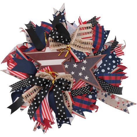 Couronne patriotique à six nœuds pour la fête de l'Indépendance, guirlande de la fierté pour la décoration de porte d'entrée (Journée du Souvenir). (1/5)