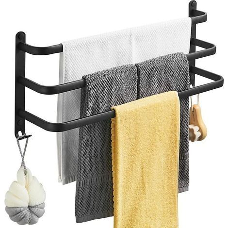 Porte Serviette Salle de Bain, 3 Barres Porte Serviette Adhesif en Space Aluminium, Étagère Porte Serviette Murale Noir avec Crochets pour Salle de Bain Cuisine Hôtel Toilettes 40cm (1/5)