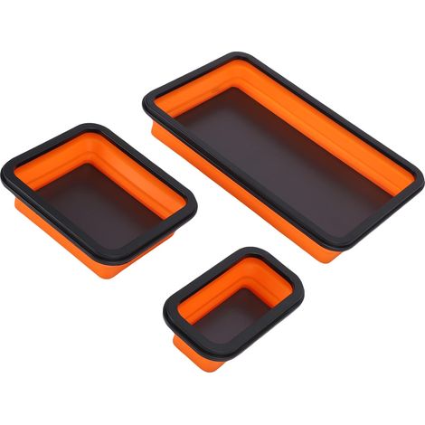 Lot de 3 plateaux aimantés pliants en silicone 3 tailles pour vis boulons écrous rondelles goupilles petites pièces métalliques rangement outillage mécanicien (1/5)