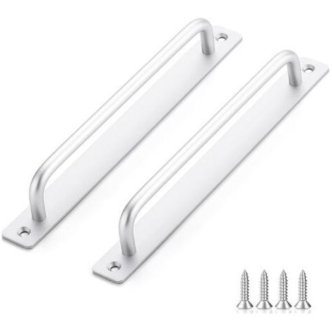 2-piece sliding door handle, length 243 mm, with back plate, made of aluminum alloy, suitable for furniture, silver, with screws (1/5)