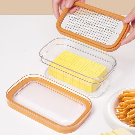Transparente Butterdose aus Kunststoff, Designer-Butterdose, 280 g, geschlossene Butterdose für den Kühlschrank, Butterdose mit Deckel, leicht zu reinigen, spülmaschinenfest (Orange) (1/5)