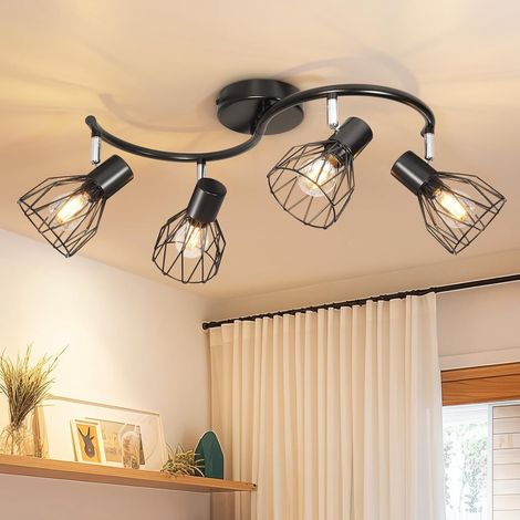 Luminaire Plafonnier Led Orientable 4 Spot Noir - Plafonnier Industriel Luminaire E14 Spots de Plafond - Rampe de Spots Applique Murale Chambre Sans Ampoule pour Cuisine, Salon, Couloir (1/5)