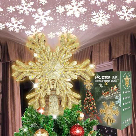 Estrella para Árbol de Navidad, Proyector de Copos de Nieve LED, Giratorio Motorizado, PVC Dorado, Decoración para Interiores y Exteriores (1/5)
