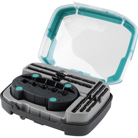 wolfcraft Set di punte universali con supporto di foratura, 6 pezzi I 1000000 I Il pratico set per principianti per l'esecuzione di fori verticali (1/5)