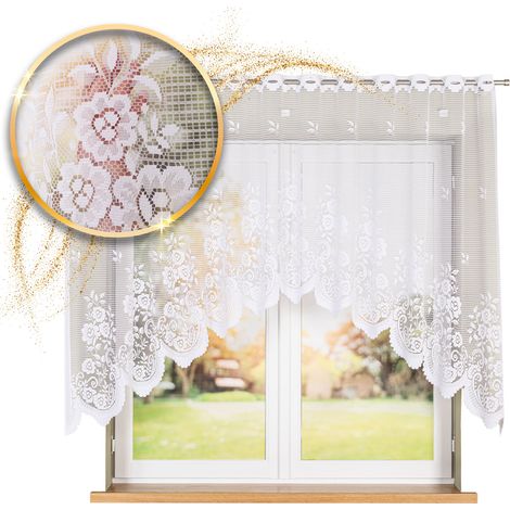 Sara - Rideau jacquard prêt à poser avec fente en bas - 250 x 140 cm - blanc (1/5)