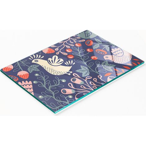Tabla de cortar de cristal para cocina con estampado de plantas, pollo y búho, 80x52 cm. (1/5)