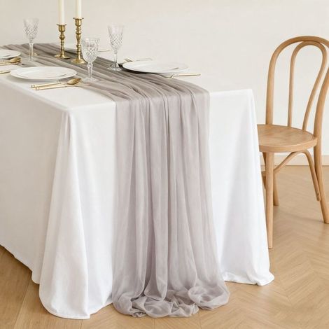 Dos caminos de mesa de gasa, decoración de mesa para bodas bohemias, 75x300cm - Verde grisáceo (1/5)