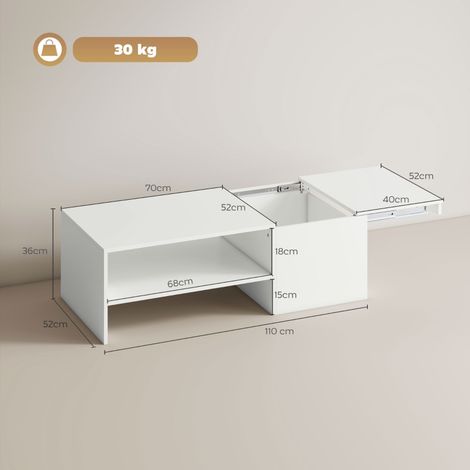 Table basse ajustable en hauteur, glissières en acier, panneaux mélaminés, protections antidérapantes, finition blanc (1/5)