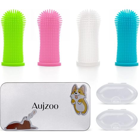 360° Brosses à Doigts pour Chien et Chat en Silicone Souple pour Animaux de compagnie Nettoyage de Dents Lot de 4 Multicolore (1/5)