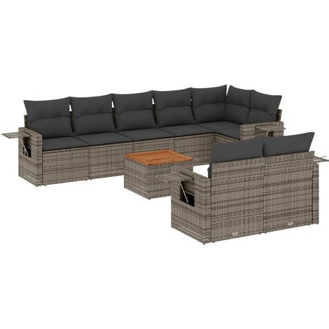 Maison Exclusive - 9-tlg. Garten-Sofagarnitur mit Kissen Grau Pol (1/3)