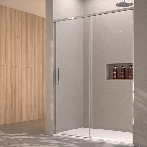 Mampara de ducha Fijo y Puerta Corredera 120x195 cm Cromo Cristal templado Antical transparente 6mm (1/5)