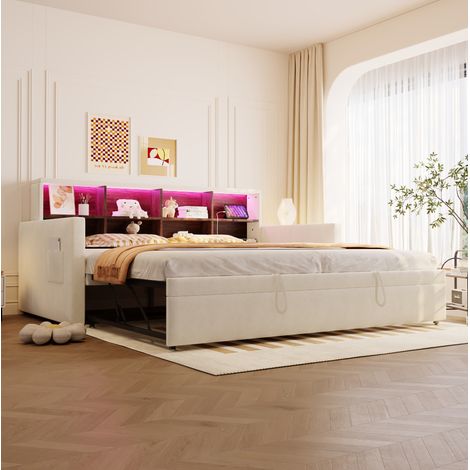 lit adulte lit rangement extensible 90x190 velours OKMYHOME (1/4)